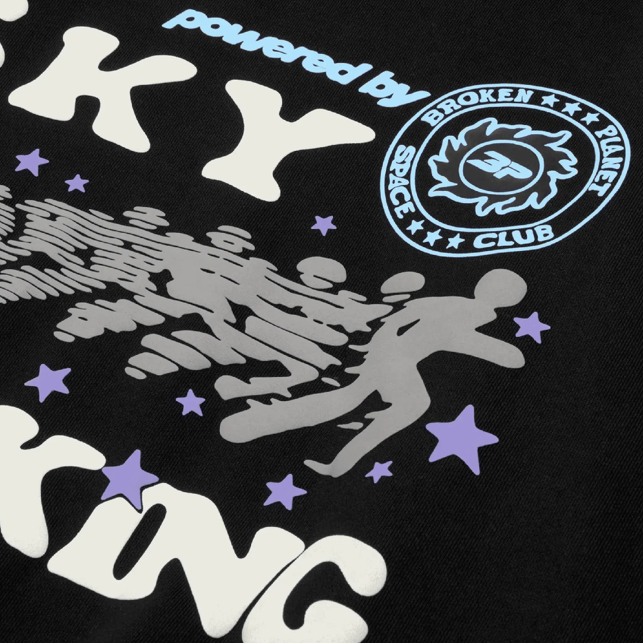 Detail view of Broken Planet Sky Walking Midnight Black Hoodie